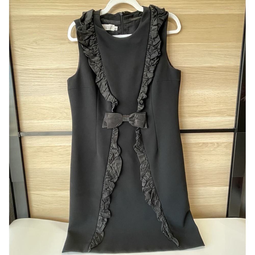 Teri Jon by Rickie Freeman Women's 12 Black Ruffle Sleeveless Bow Pencil Dress